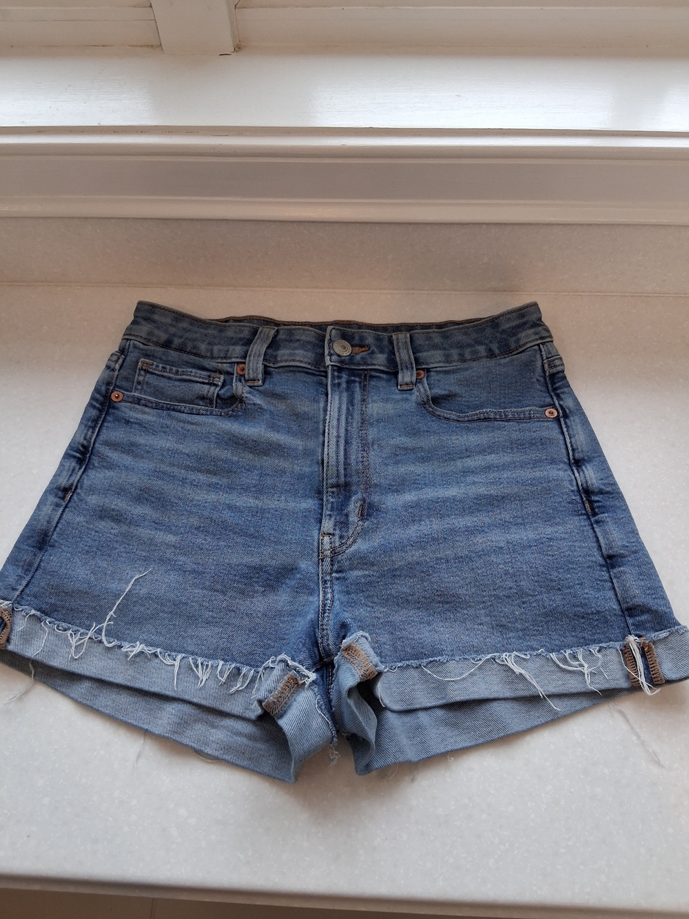 American Eagle Outfitters Medium Blue Frayed Cuffed Denim Shorts
